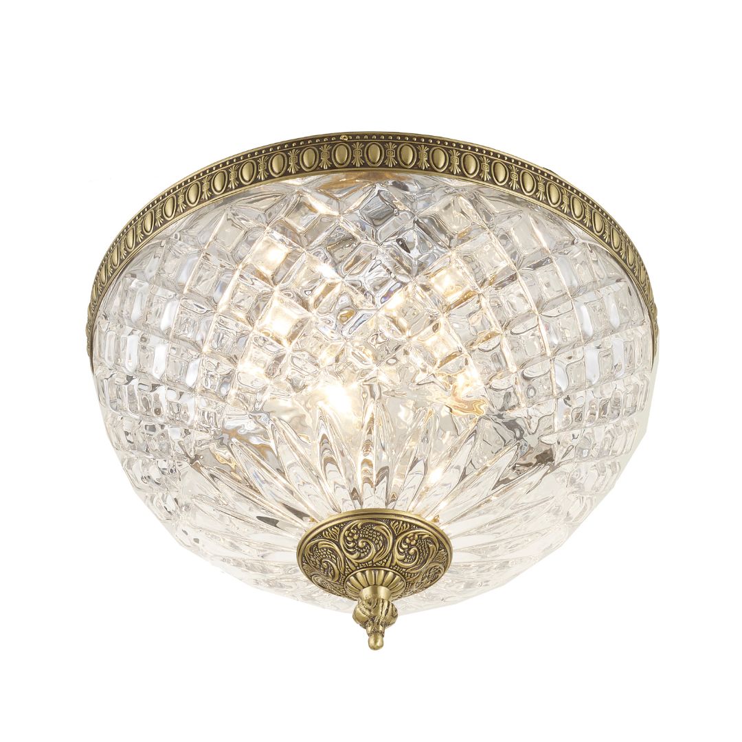 Devon Collection - Clear Glass Flush Mount - Old Brass - W:30cm