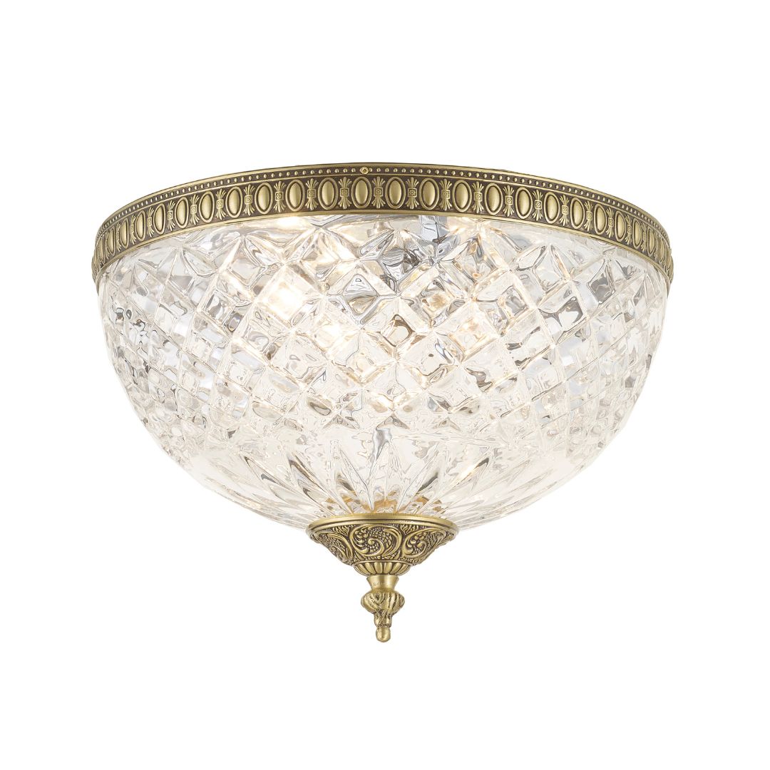 Devon Collection - Clear Glass Flush Mount - Old Brass - W:30cm