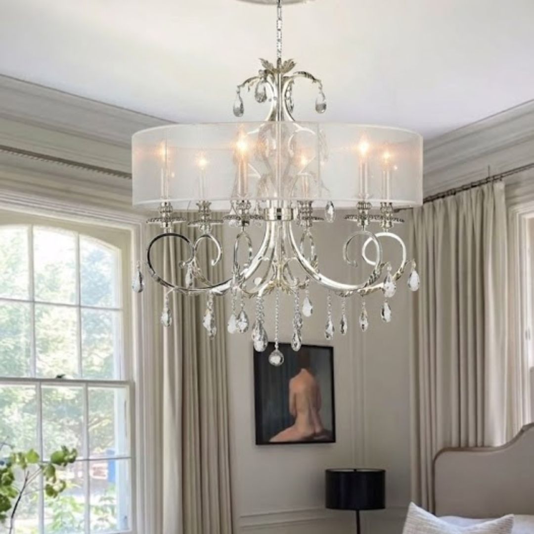 Aria - Hampton 6 Arm Chandelier - Silver Plated - Orb Outer Shade