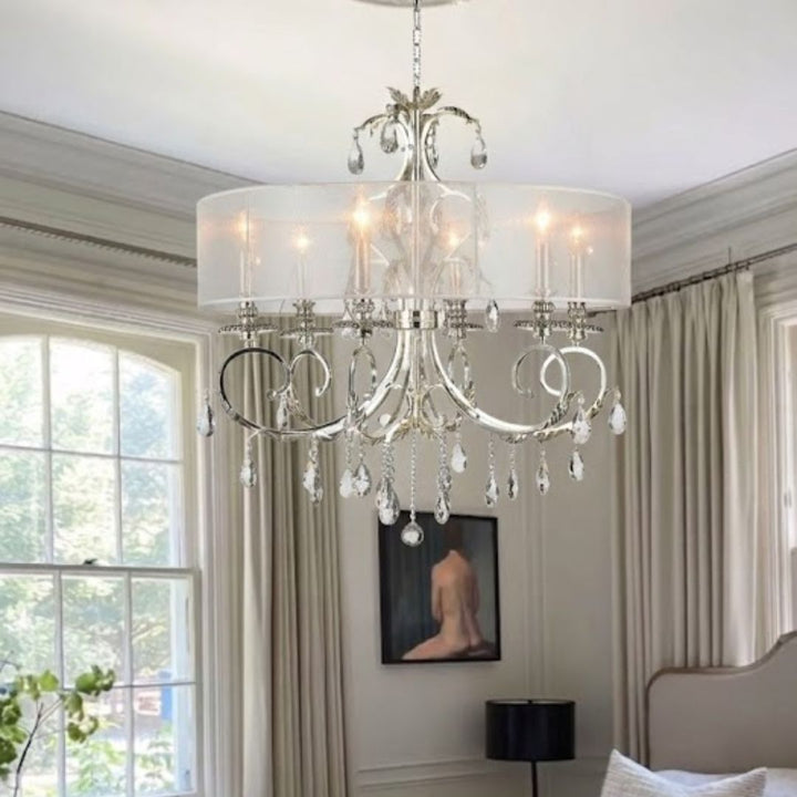 Aria - Hampton 6 Arm Chandelier - Silver Plated - Orb Outer Shade