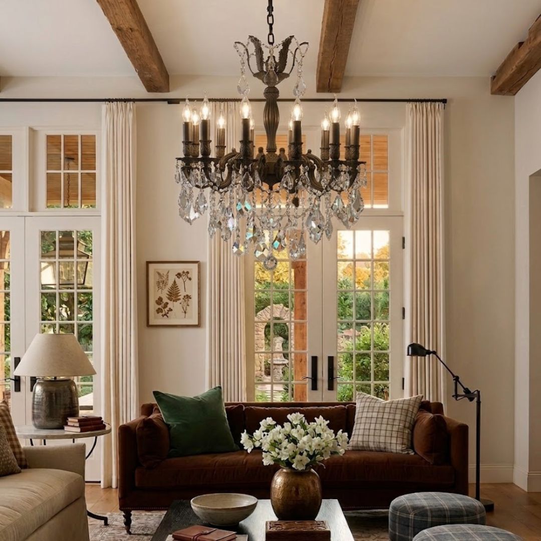Americana 12 Light Crystal Chandelier - Antique Bronze Style