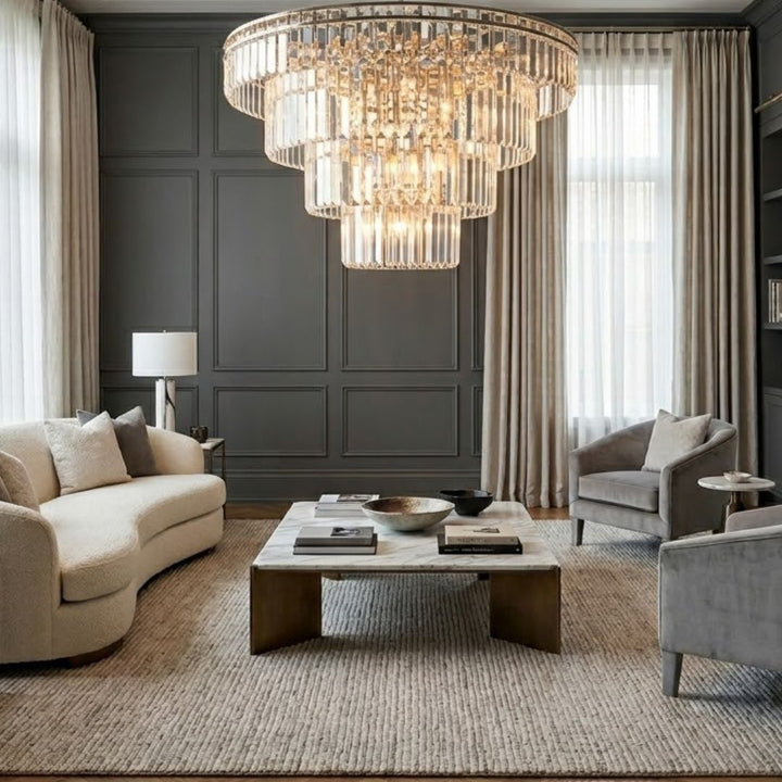 Ashton Collection - Five Tier Chandelier - 120cm - Polished Nickel