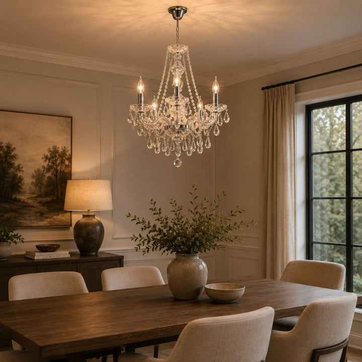 Bohemian Elegance 5 Arm Crystal Chandelier - CHROME