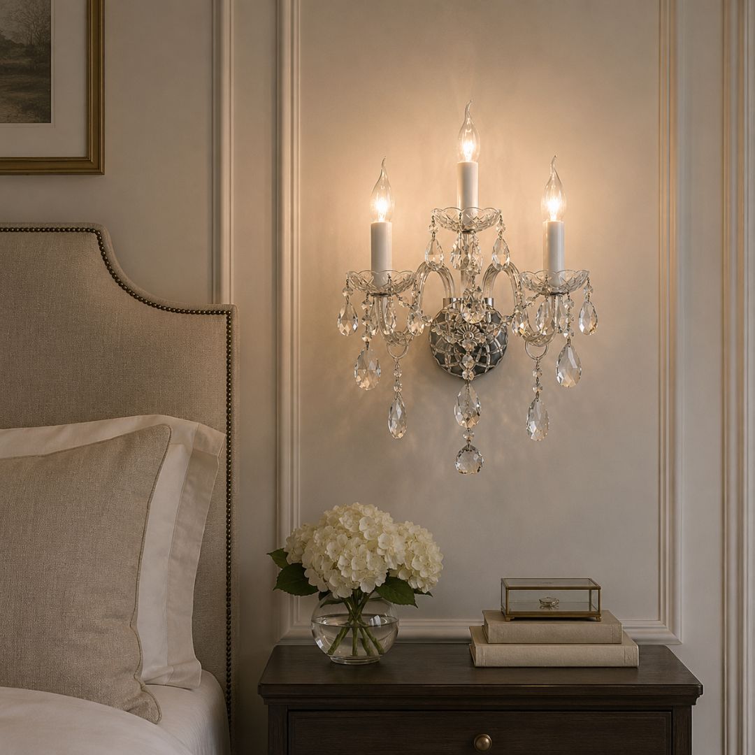 Bohemian Elegance Triple Arm Wall Light Sconce - Chrome