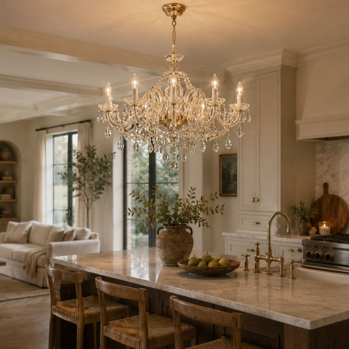 Bohemian Prague 8 Arm Crystal Chandelier - Brass Fixtures