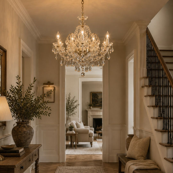 Bohemian Prague 8 Arm Crystal Chandelier - Brass Fixtures