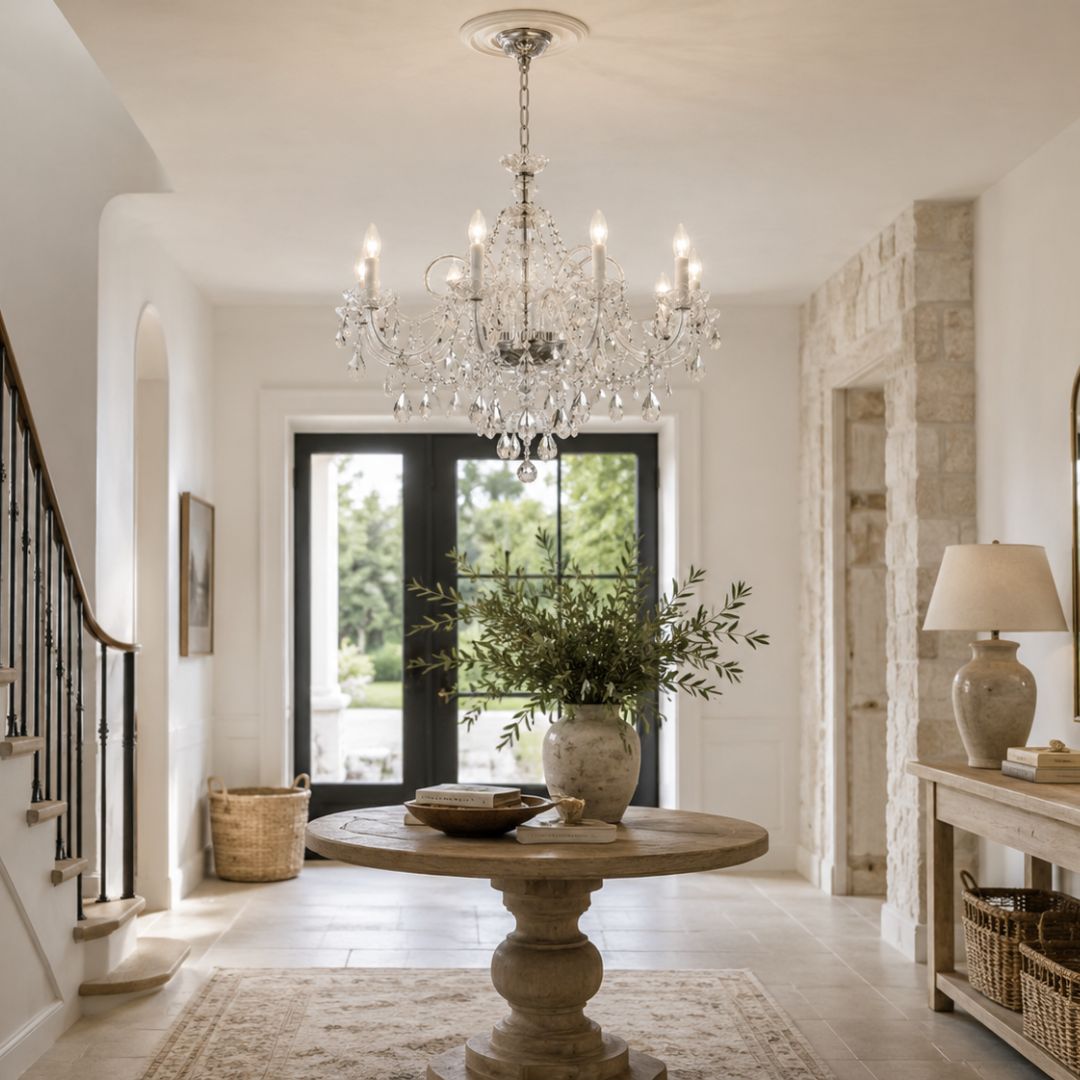 Bohemian Prague 8 Arm Crystal Chandelier - Chrome Fixtures