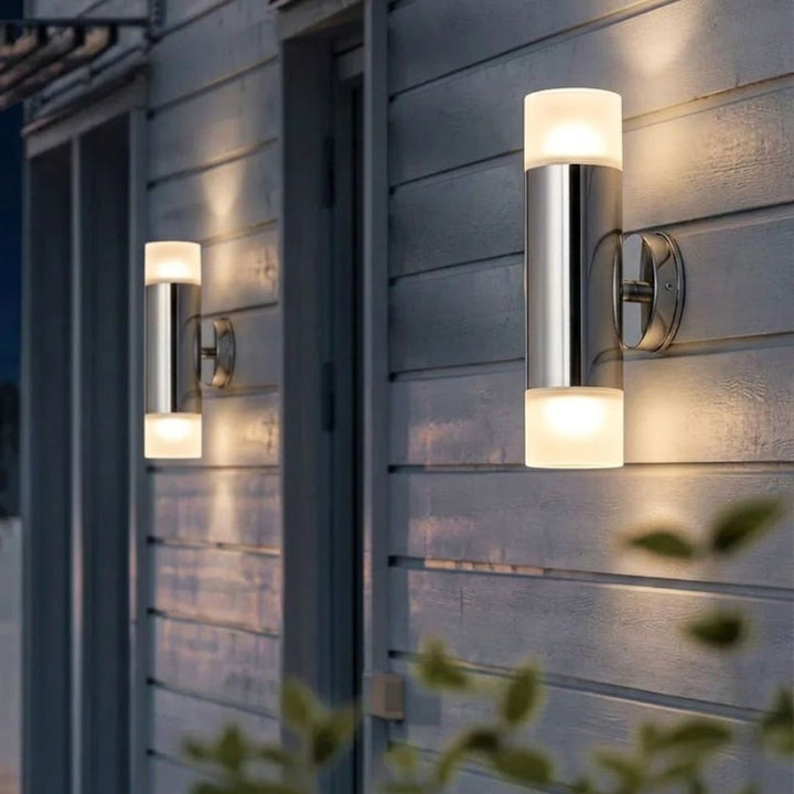 Caspian Outdoor Collection- Frosted Glass - Wall Sconce- Stainless Steel