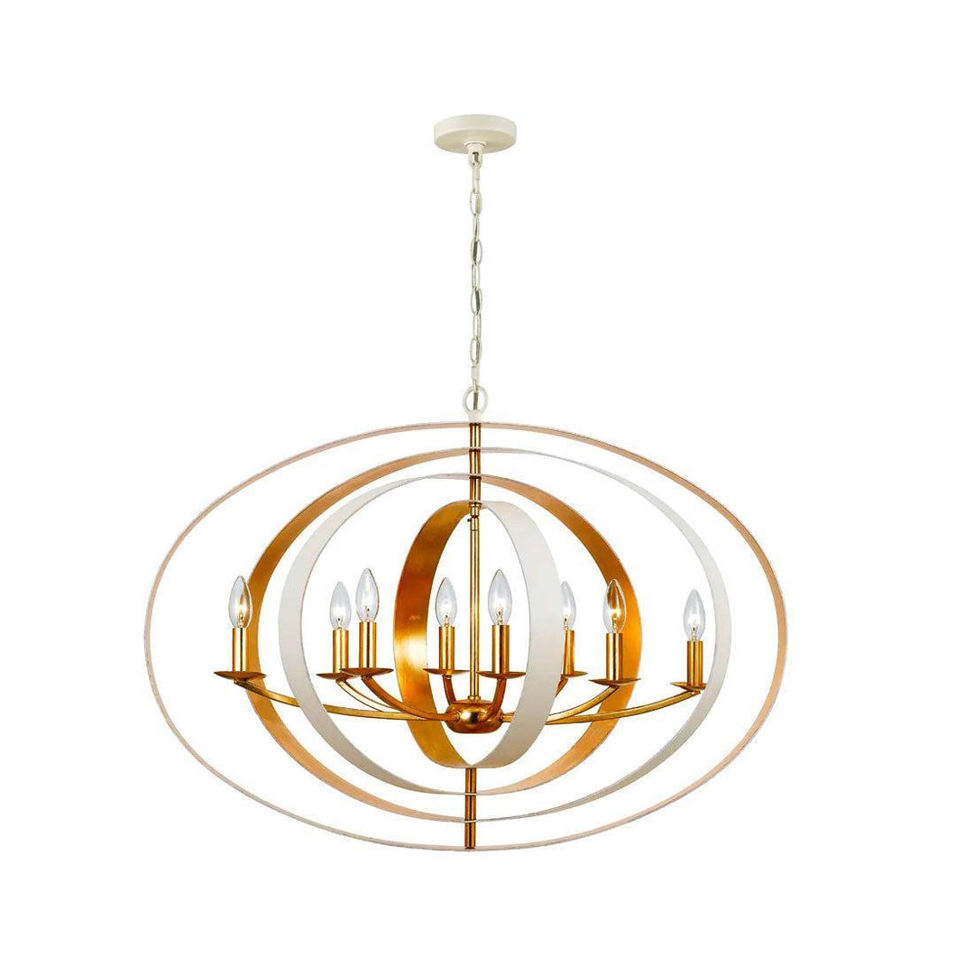 Carson Collection - 8 Lights Orb Chandelier - White & Gold