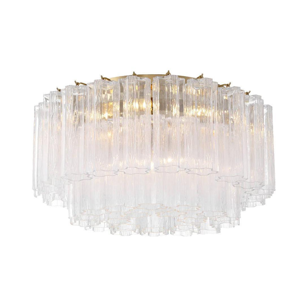 Odelle Collection - Flush Mount Chandelier - Clear & Satin Brass - W:56cm