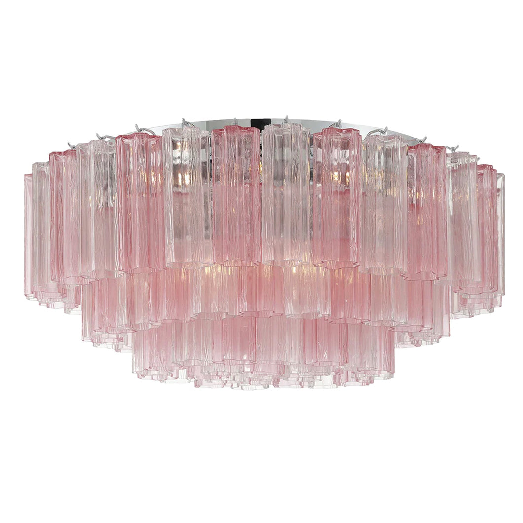 Odelle Collection - Flush Mount Chandelier - Pink & Chrome - W:80cm
