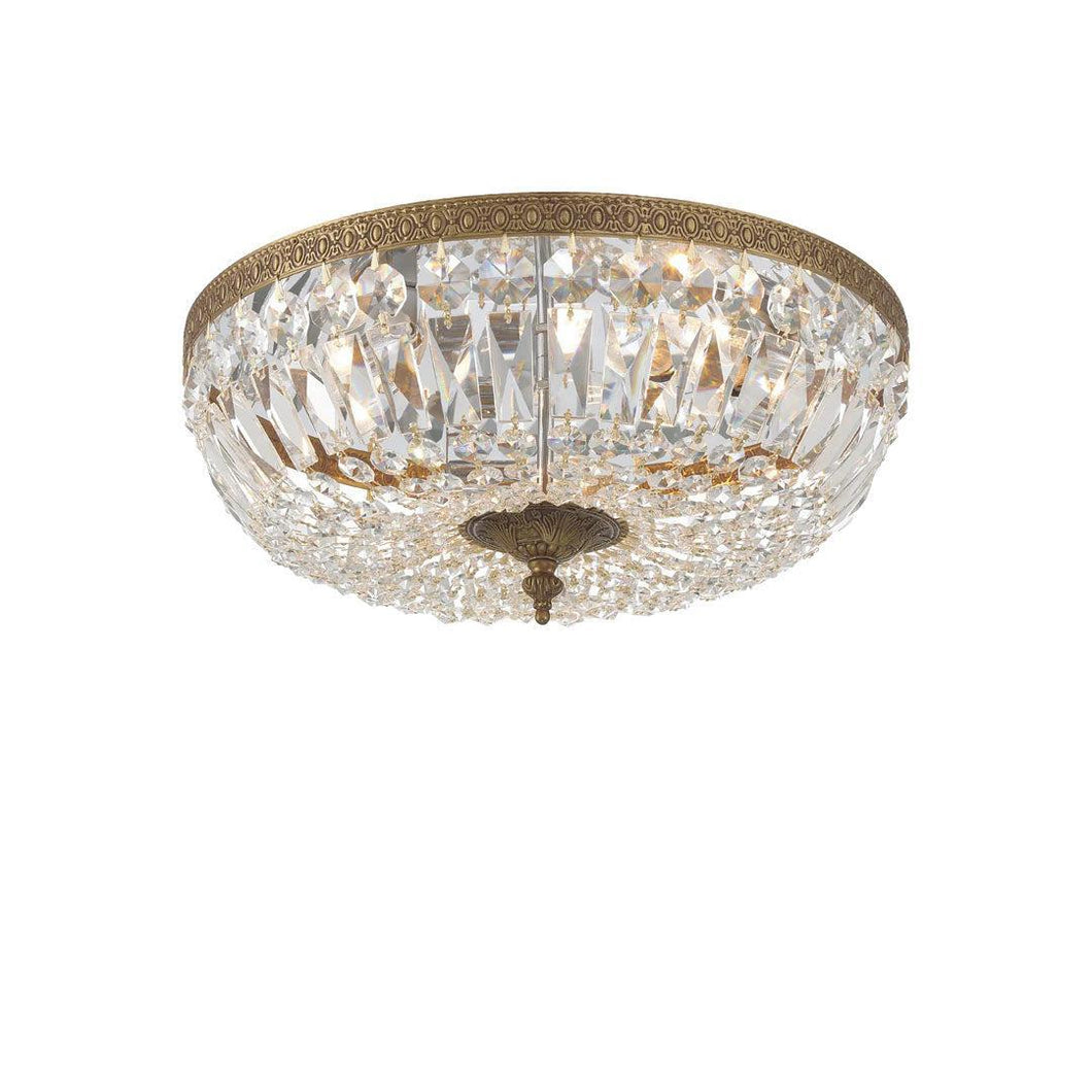 Devon Collection - Old Brass - Clear Crystals Flush Mount - Brass