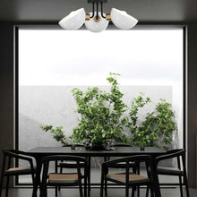 Load image into Gallery viewer, Gamma Collection - 3 Light - Flush Mount - Matte Black &amp; Satin Brass
