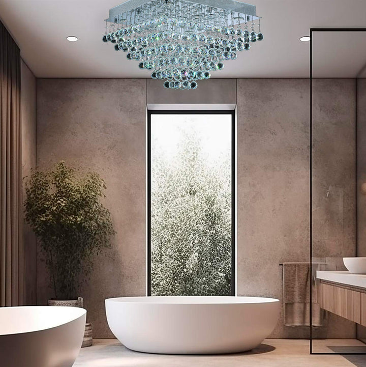 Square Cluster LED Flush Mount Crystal Chandelier - Width:60cm Height:40cm