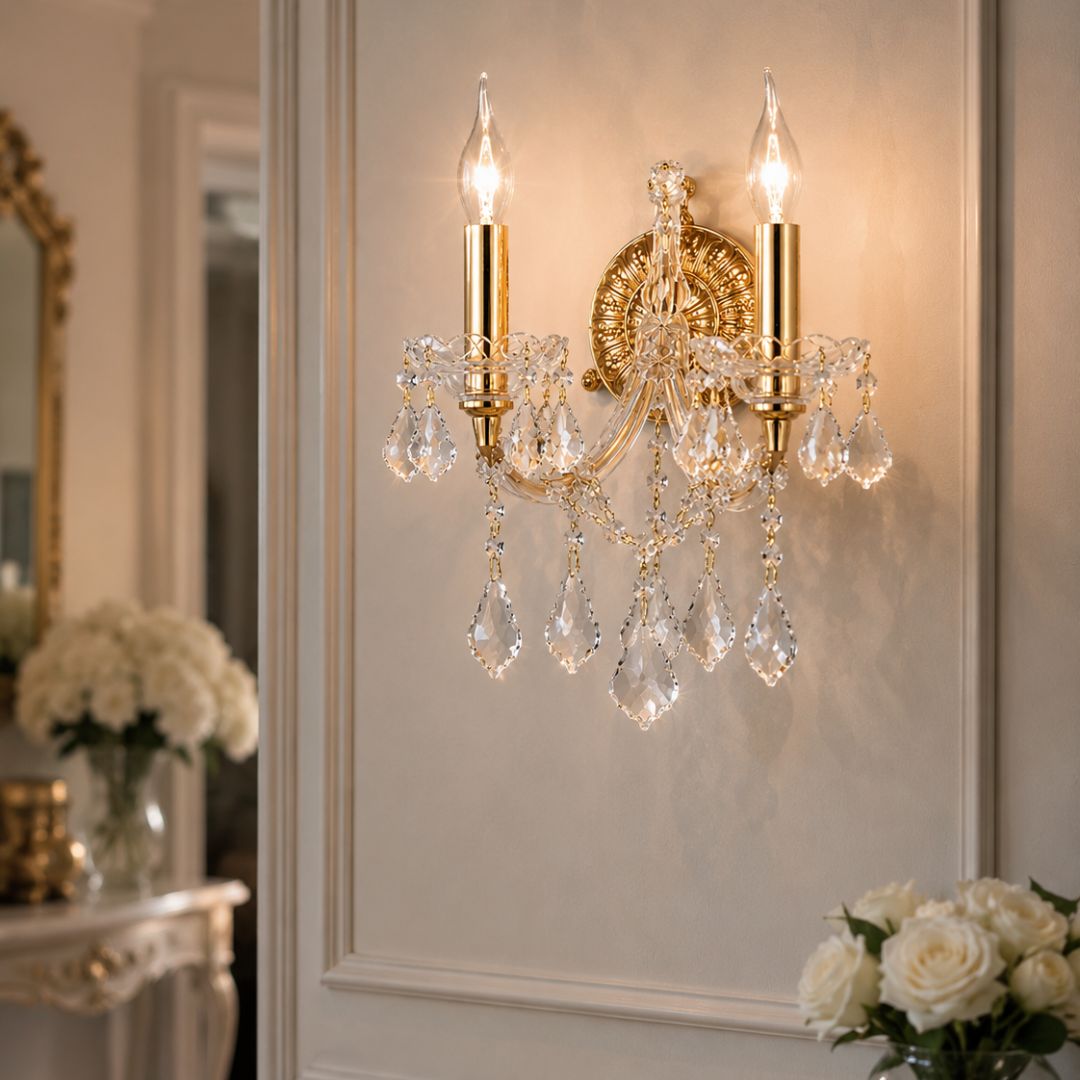 Double Maria Theresa Wall Light Sconce - Gold Fixtures