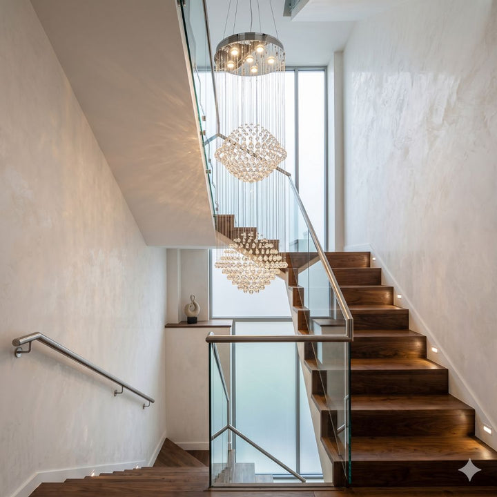 Double Saturn Ball LED Crystal Chandelier - Width:60cm Height:180cm