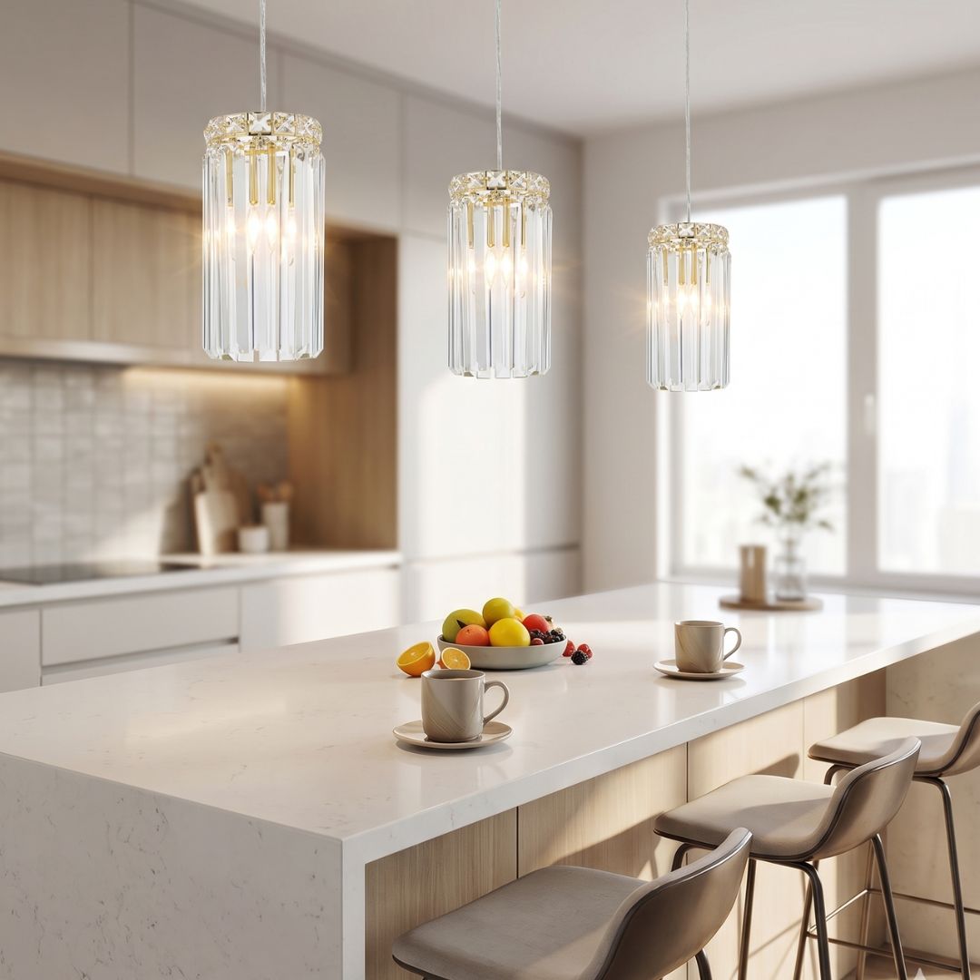 Modular Single Light Pendant - Round - Gold Fixtures - H:25cm