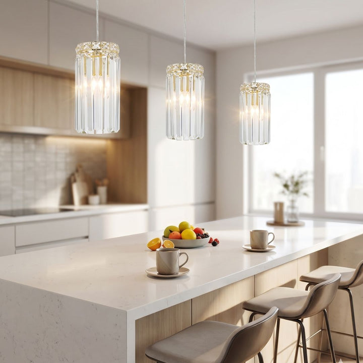 Modular Single Light Pendant - Round - Gold Fixtures - H:25cm