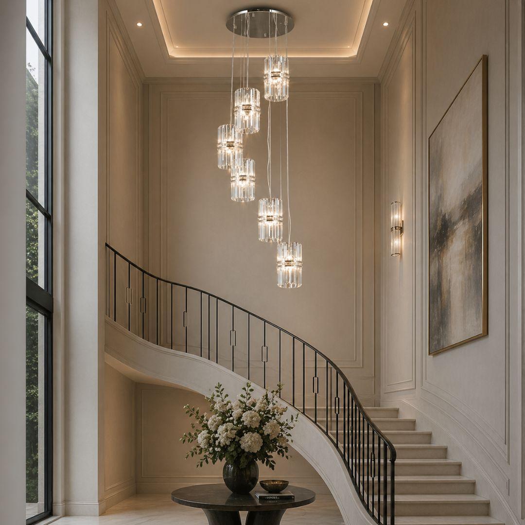Ashton Collection - 6 Light Pendant Cluster - W: 65cm - Polished Nickel