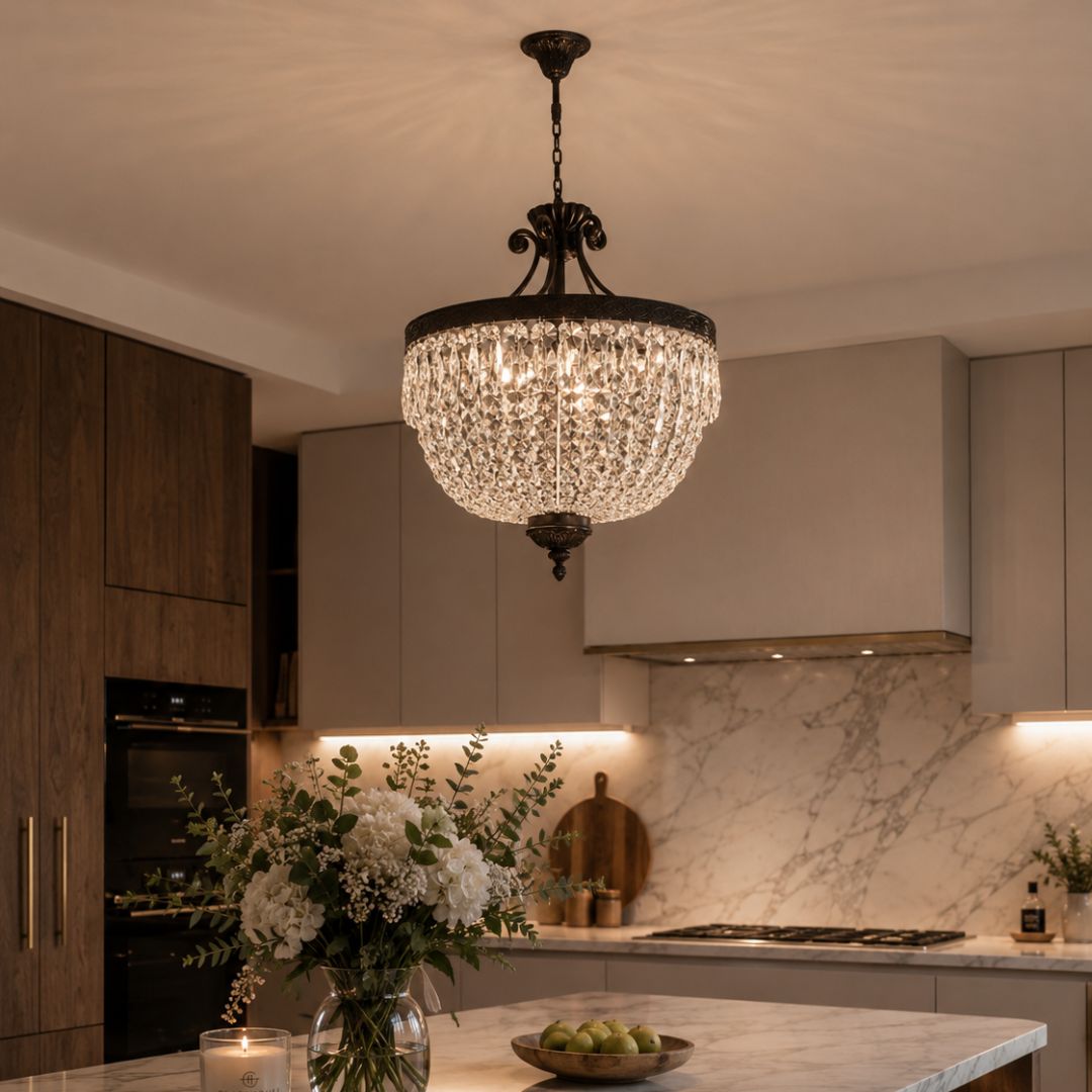 Florence Basket Chandelier - Flemish Brass Finish- W:50cm
