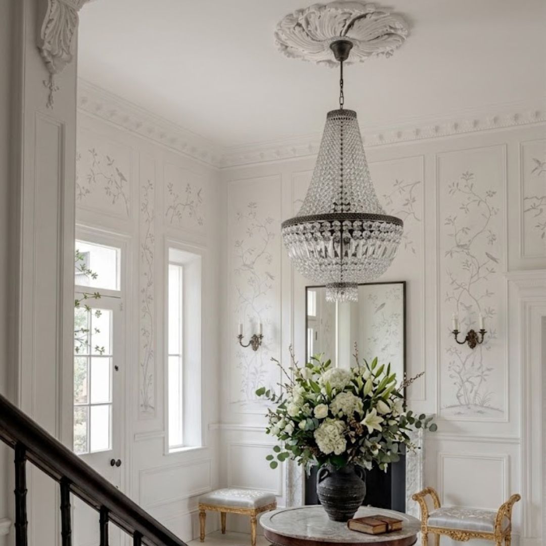 French Basket Chandelier - Antique Silver - 8 Light