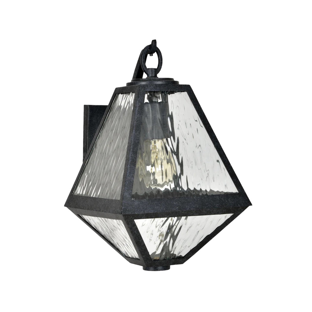 Tori Collection - Black Charcoal & Clear Water Glass Outdoor Wall Sconce - Black