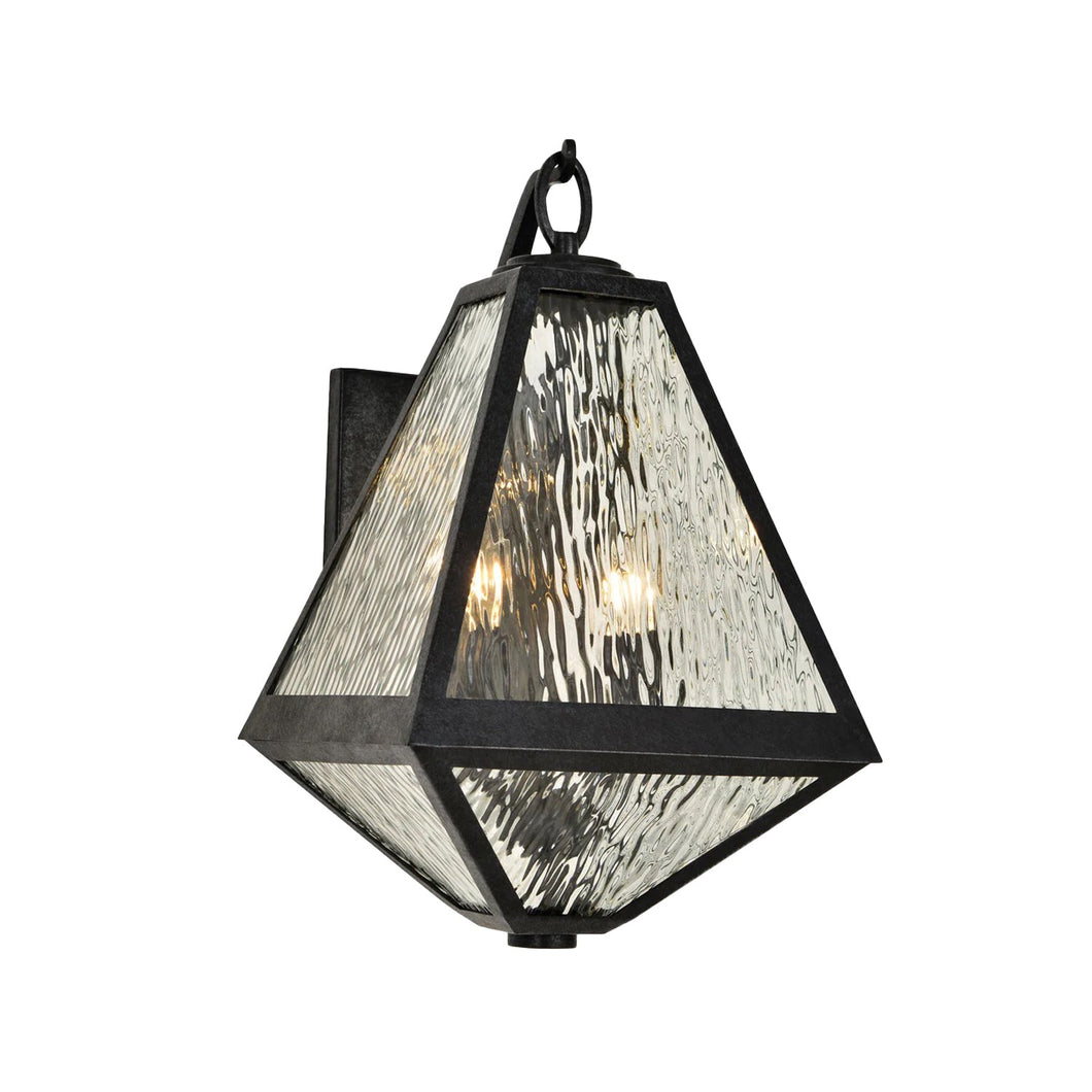 Tori Collection - Black Charcoal & Clear Water Glass Outdoor Wall Sconce - Black