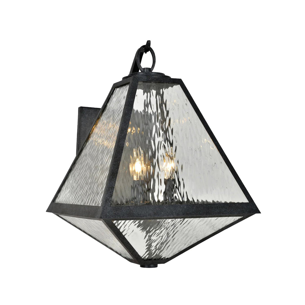 Tori Collection - Black Charcoal & Clear Water Glass Outdoor Wall Sconce - Black