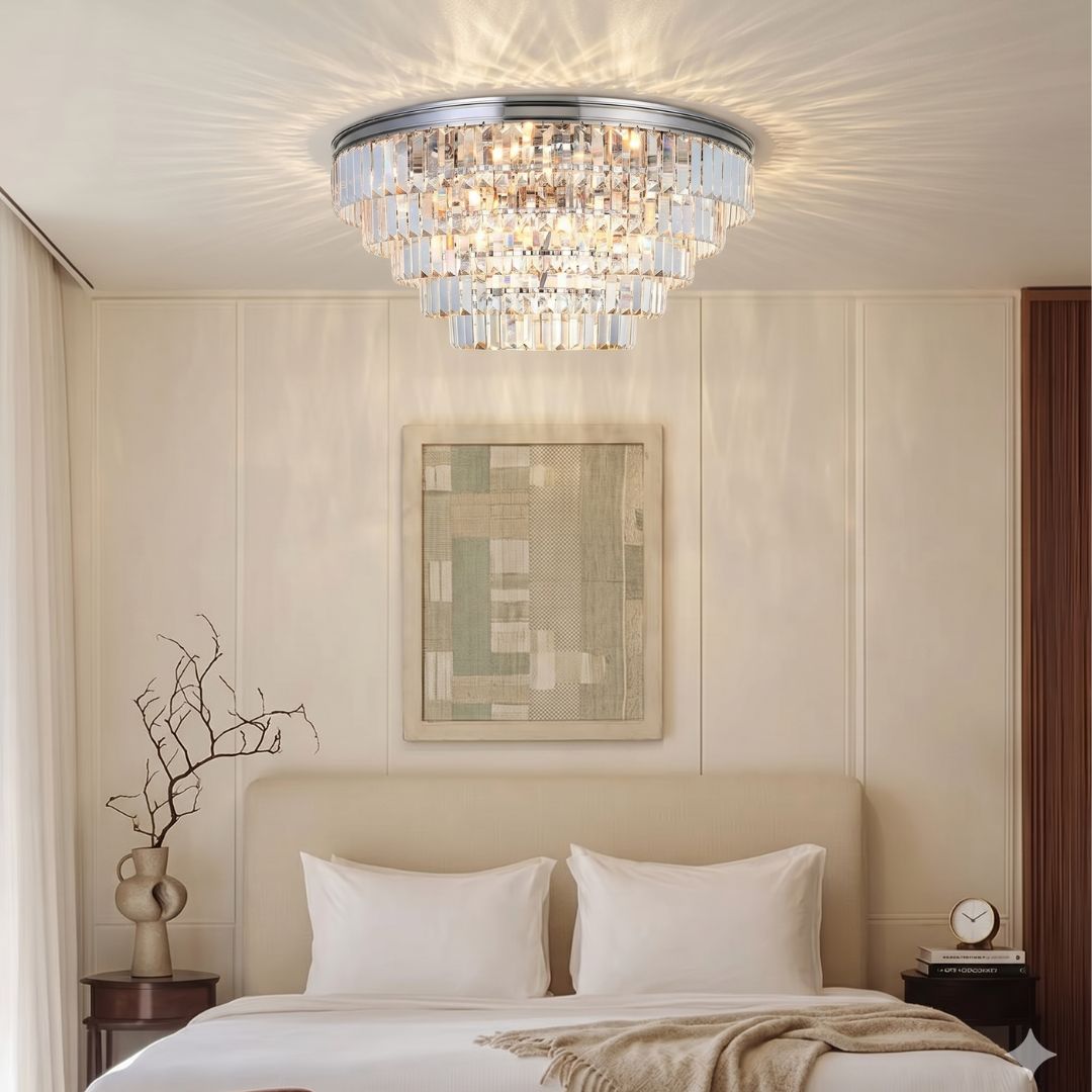 Jordan Collection - Flush Mount Chandelier - Nickel Plated - W:70cm