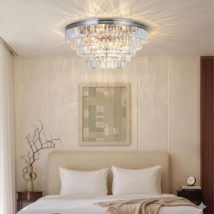 Jordan Collection - Flush Mount Chandelier - Nickel Plated - W:70cm