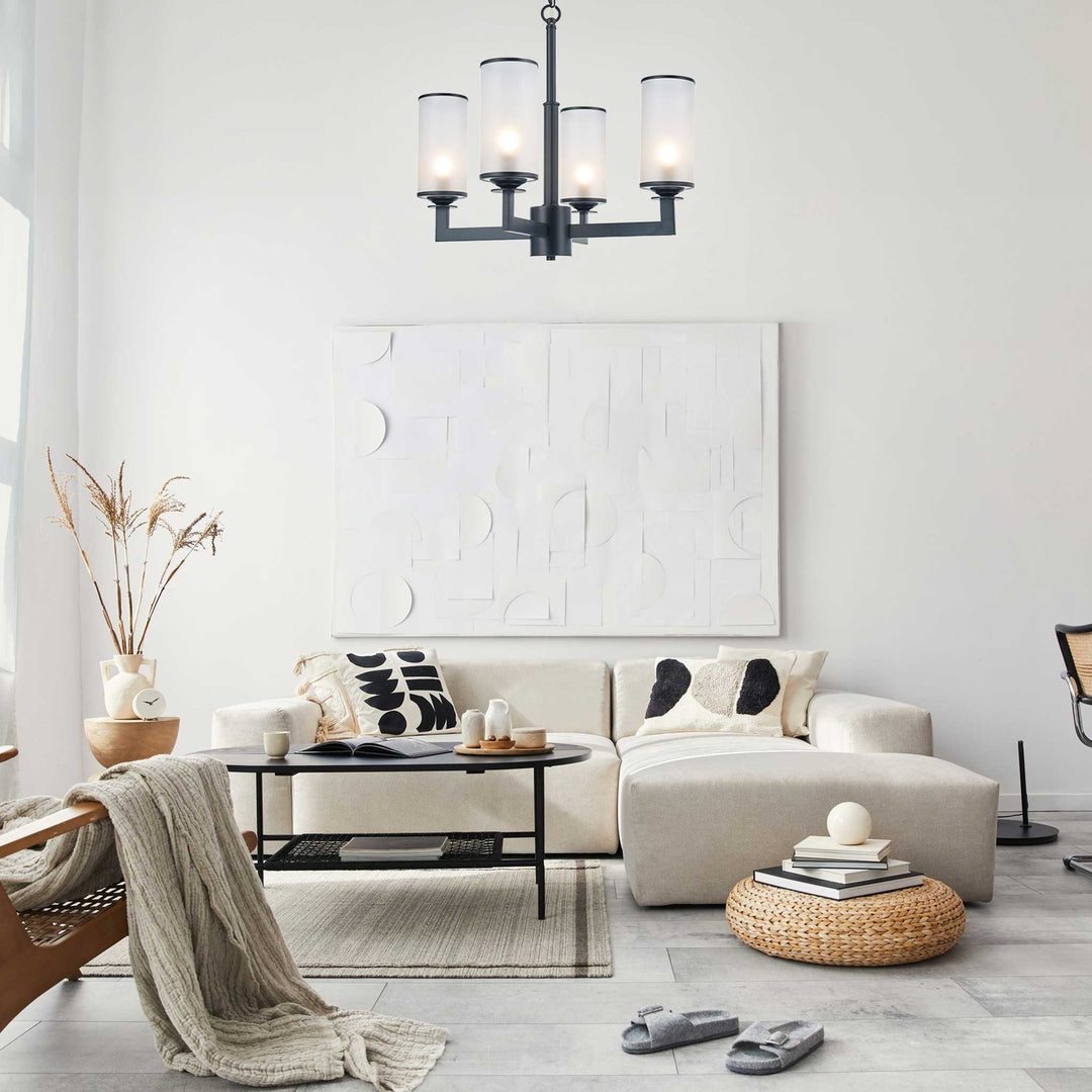 Provincial Collection - 4 Light Chandelier - Frosted Glass - Matte Black