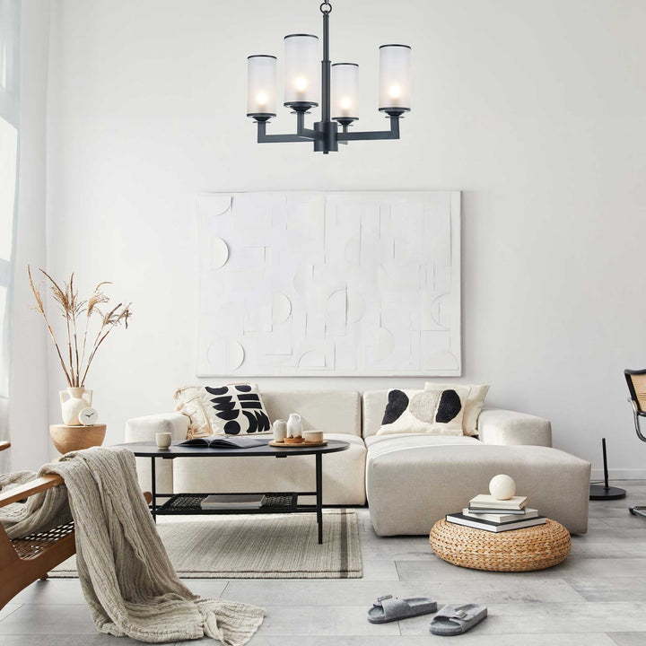 Provincial Collection - 4 Light Chandelier - Frosted Glass - Matte Black
