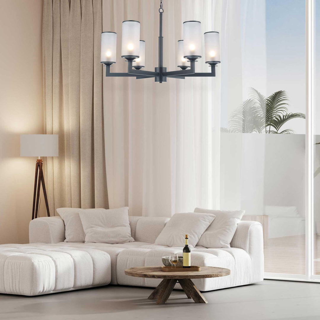 Provincial Collection - 6 Light Chandelier - Frosted Glass - Matte Black - Designer Chandelier Australia