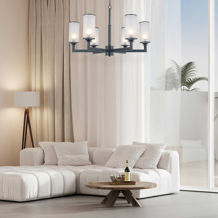 Provincial Collection - 6 Light Chandelier - Frosted Glass - Matte Black - Designer Chandelier Australia