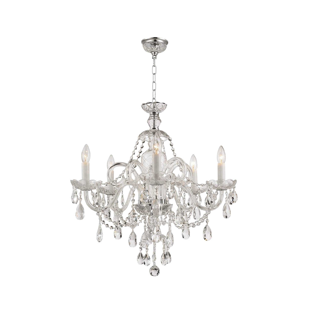 Bohemian Prague 5 Arm Crystal Chandelier - Chrome Fixtures - Designer Chandelier Australia