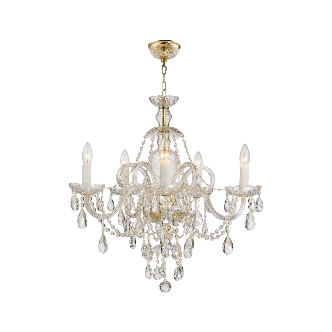 Bohemian Prague 5 Arm Crystal Chandelier - Brass Fixtures - Designer Chandelier Australia