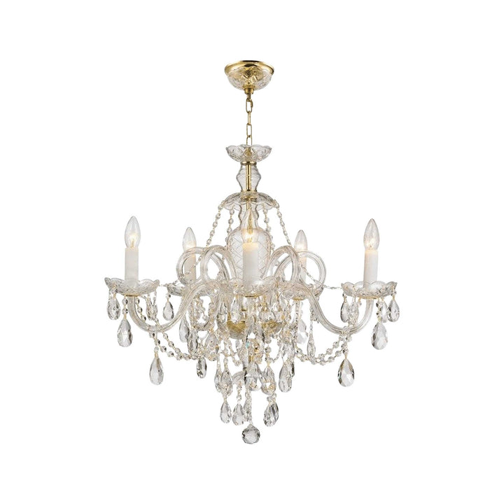 Bohemian Prague 5 Arm Crystal Chandelier - Brass Fixtures - Designer Chandelier Australia