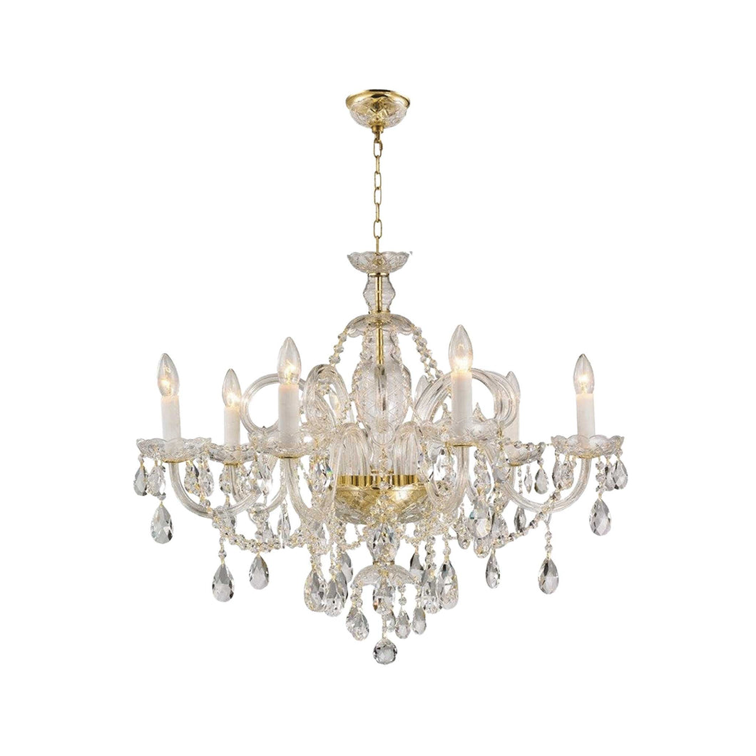 Bohemian Prague 8 Arm Crystal Chandelier - Brass Fixtures
