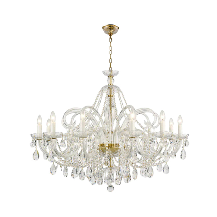 Bohemian Prague 12 Arm Crystal Chandelier - Brass Fixtures