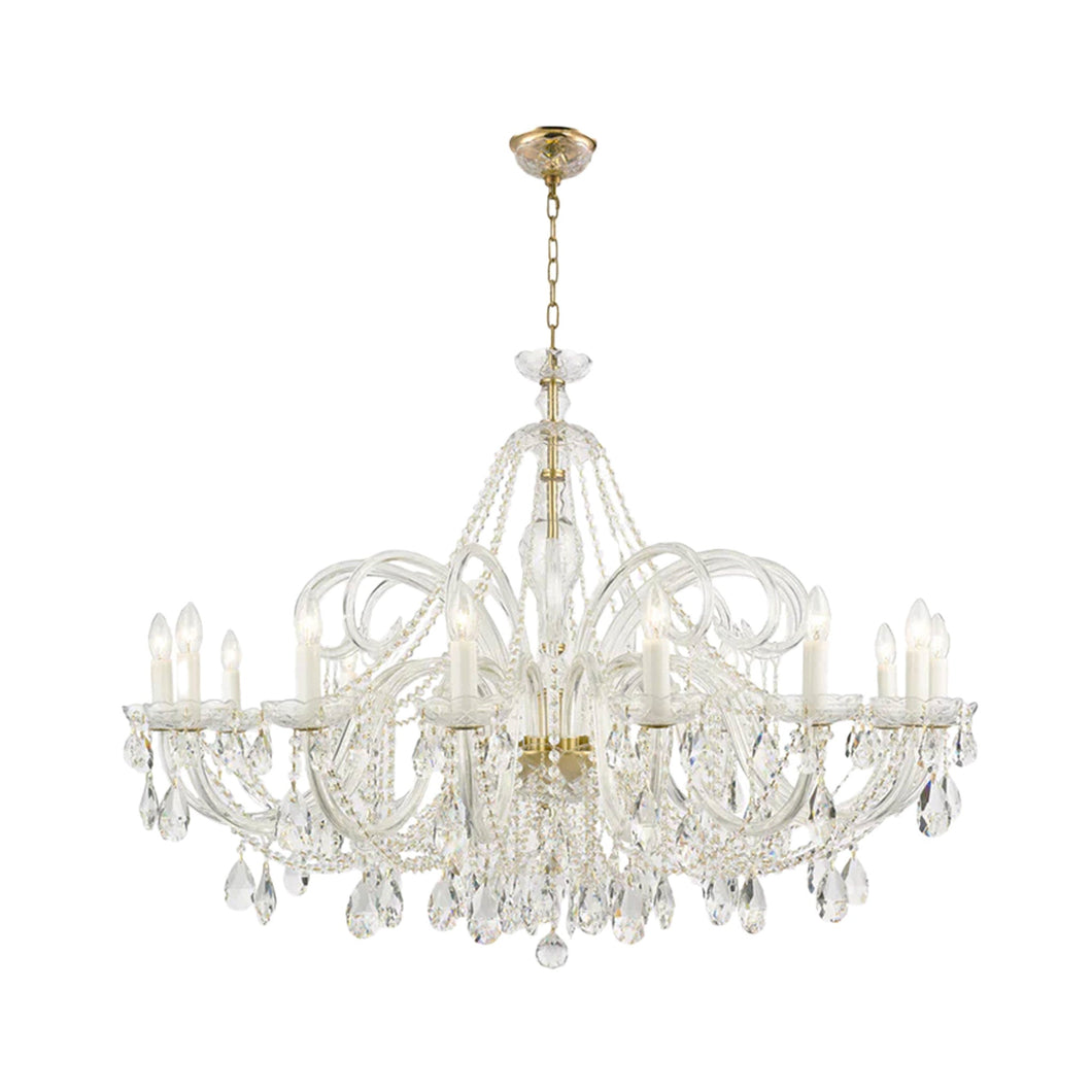 Bohemian Prague 14 Arm Crystal Chandelier - Brass Fixtures