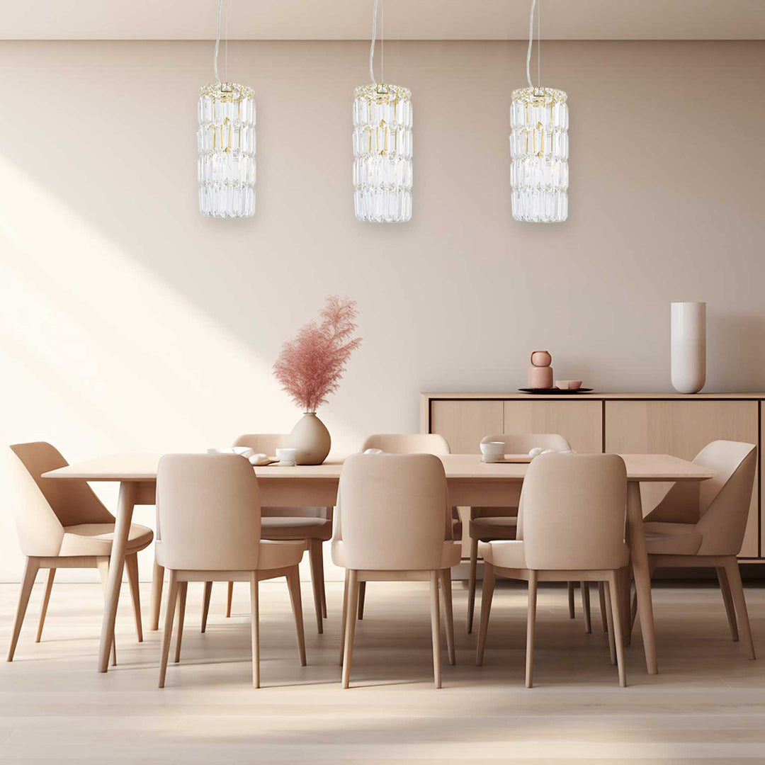 Modular Cylinder Crystal Pendant - Round - Height 37cm - Light Gold - Clear Crystal