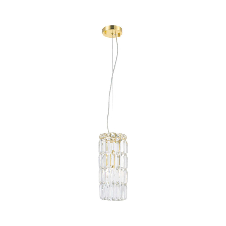 Modular Cylinder Crystal Pendant - Round - Height 37cm - Light Gold - Clear Crystal