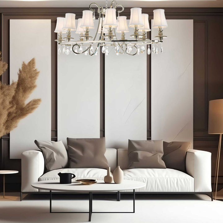 NewYork - Hampton  Oval  10 Arm Chandelier - Nickel Plated - W:120cm