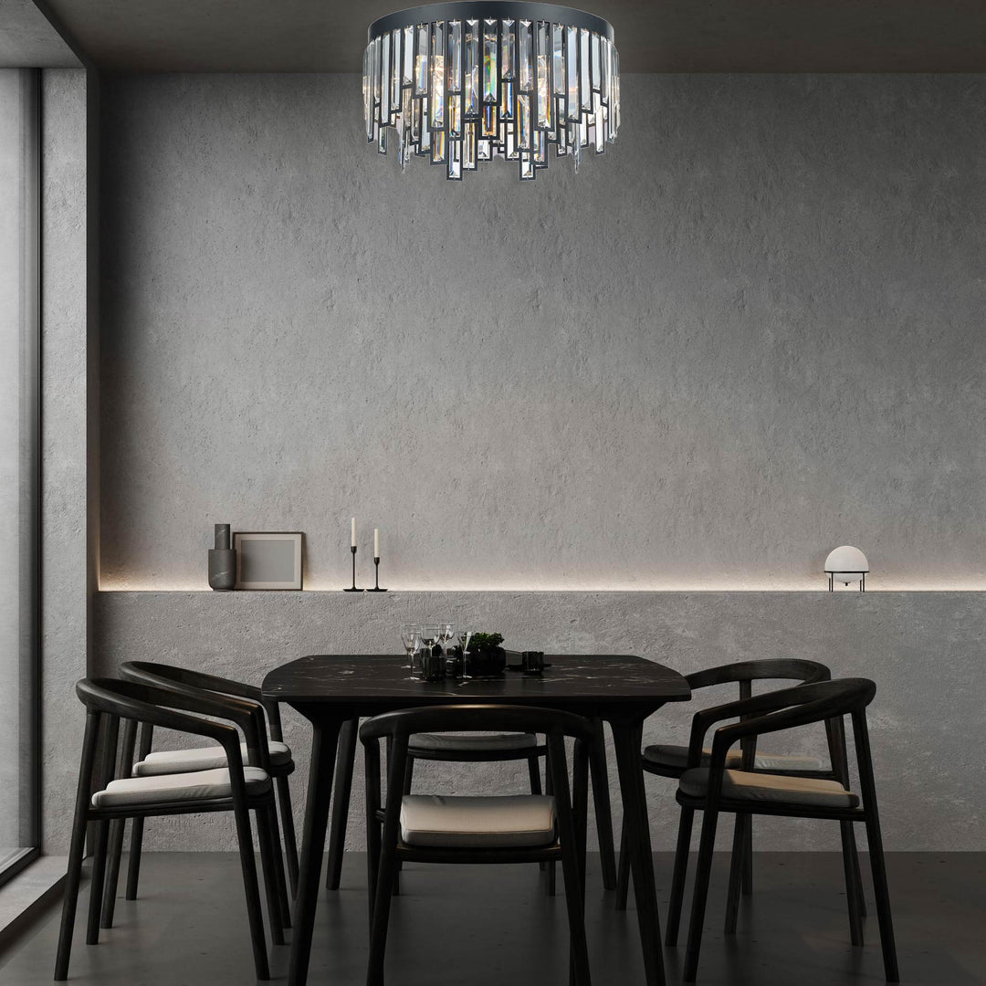 Rhea Collection- Flush Mount Chandelier- 50cm- Matte Black