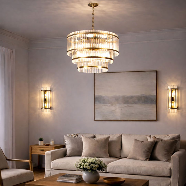 Harlow Collection - 3 Layer Chandelier - Satin Brass - W:80cm