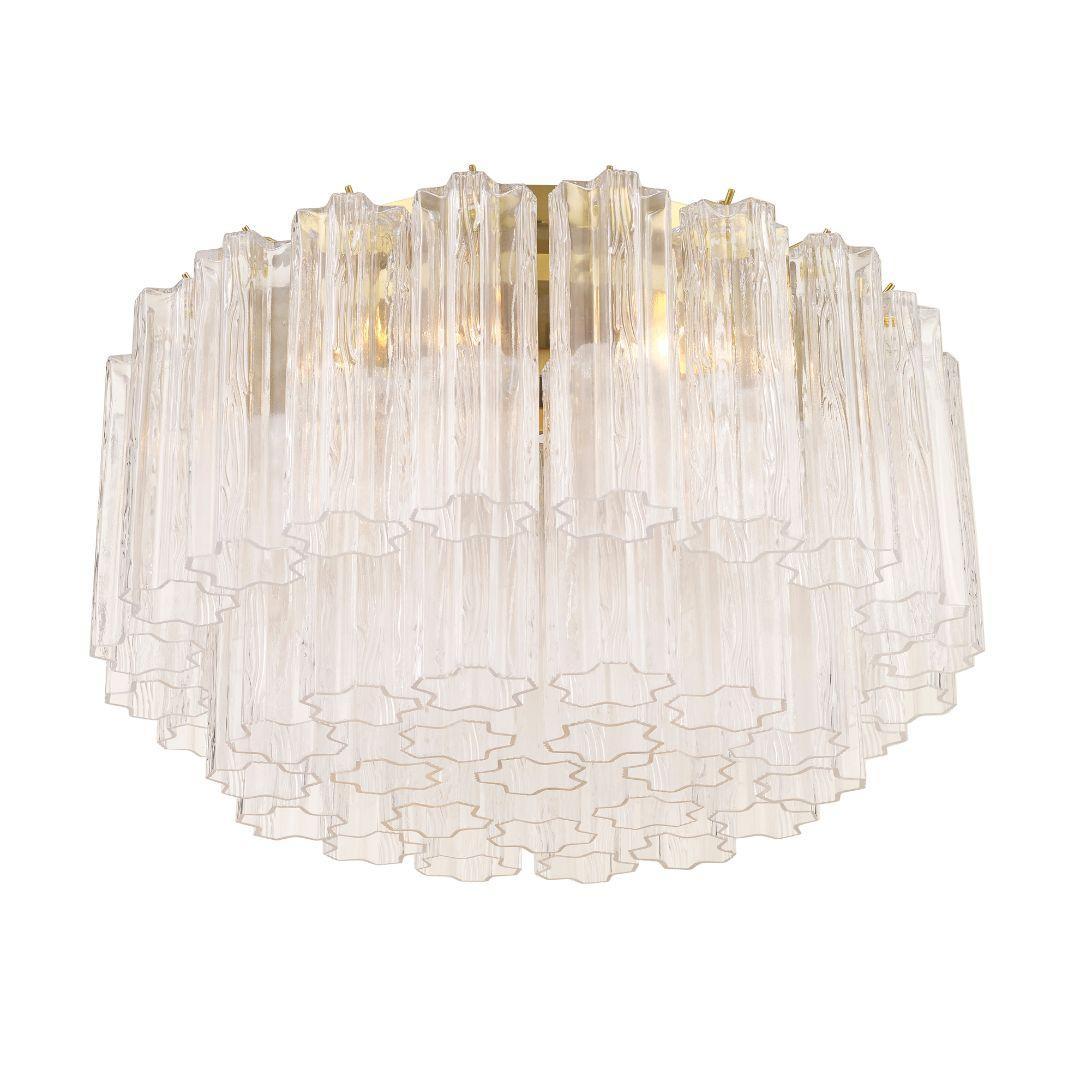 Odelle Collection - Flush Mount Chandelier - Clear & Satin Brass - W:56cm