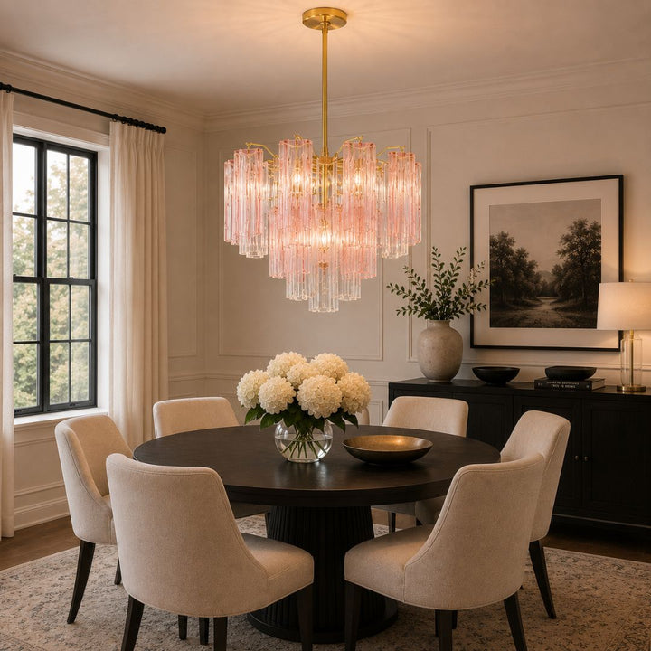 Odelle Collection - Ring Chandelier - Pink & Brass - W:68cm