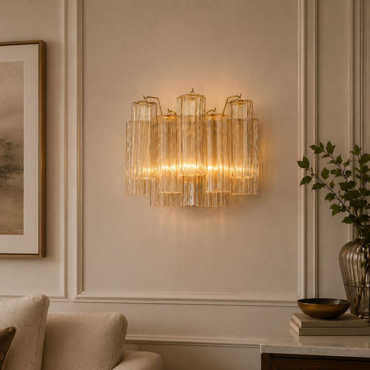 Odelle Collection - Wall Sconce Light - Amber & Satin Brass - W:36cm