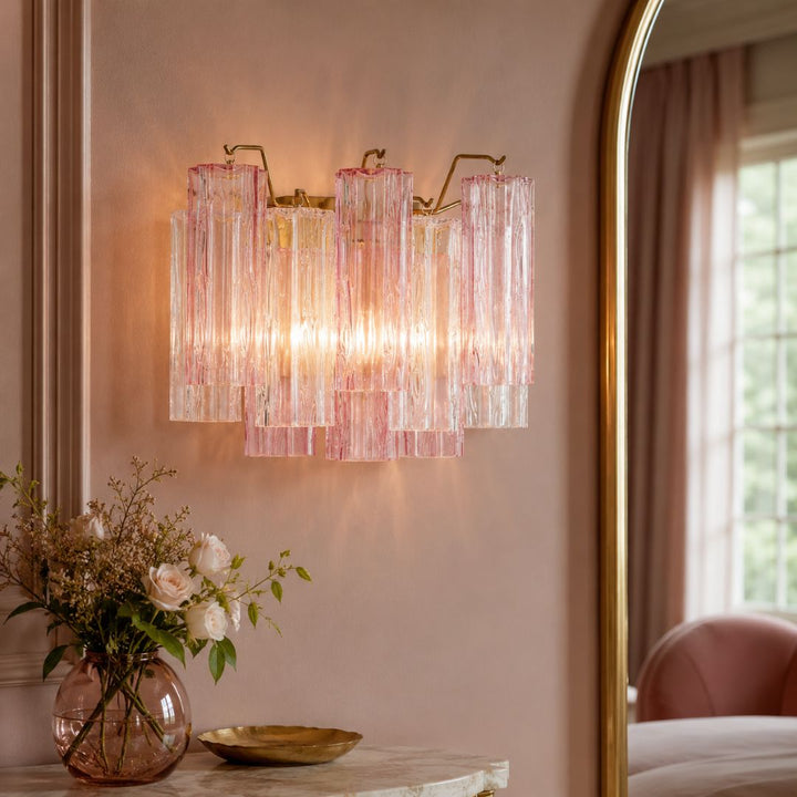 Odelle Collection - Wall Sconce Light - Pink & Satin Brass - W:36cm