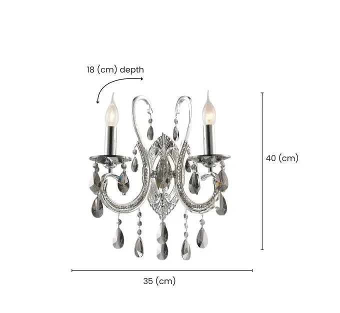 NewYork Princess Wall Sconce - Double Arm - Smoke Crystal- W:35cm